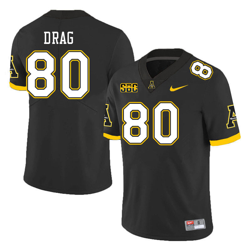 Men #80 Max Drag Appalachian State Mountaineers College Football Jerseys Stitched Sale-Black